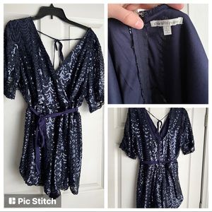 Navy Blue Sequins Romper